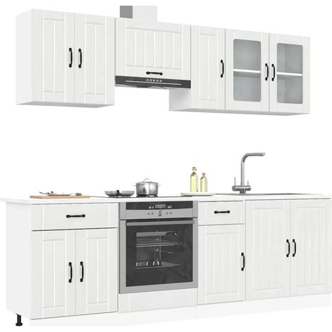 Ensemble de 8 meubles de cuisine "Lucca" en bois d'ingénierie blanc brillant