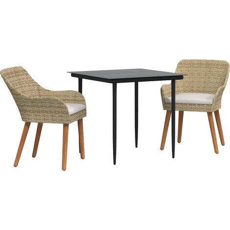 Maison Exclusive - Set da Pranzo per Giardino con cuscino 3 pcs Beige polyrattan (1/5)