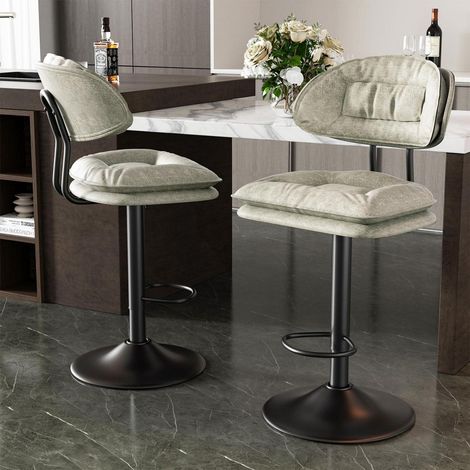 Barhocker 2er Set, ergonomisch gepolstert mit Rückenlehne, höhenverstellbar, beige (1/5)
