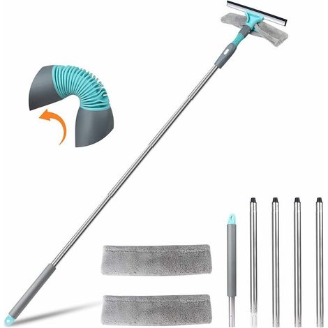 Tergivetro professionale, kit per la pulizia dei vetri con 2 panni in microfibra e guarnizione pieghevole, tergivetro con manico rimovibile in acciaio inox, lunghezza fino a 196 cm per finestre