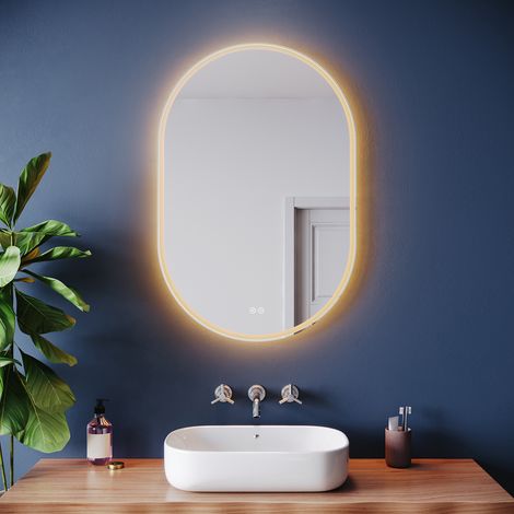 ELEGANT Bathroom LED Mirror With Shaver Socket Anti-Fog Function and 3 Lighting Modes, Oval 800x500mm