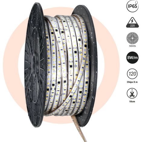 LED-Streifen 220V AC - Einfarbig - 8W/m - 10mm - IP65 - 50 Meter