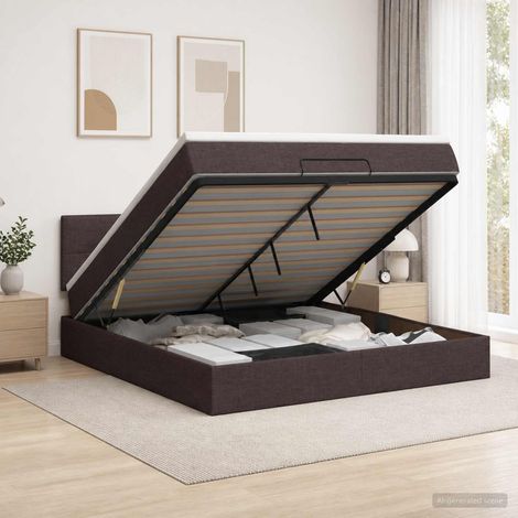 vidaXL Lit ottoman avec matelas Marron foncé 140 x 200 cm Tissu (1/5)