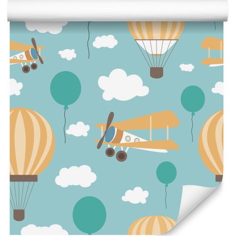 Papier peint Ballons, nuages, avions et ciel pour salon et chambre 50x1000 cm (1/5)