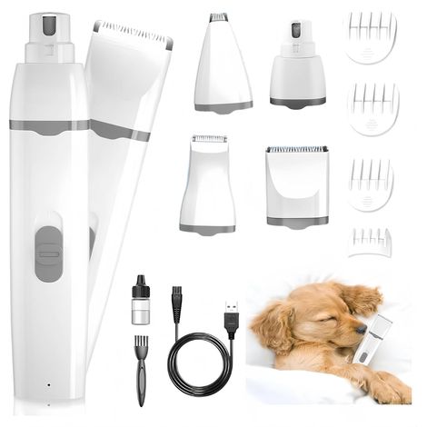 Kit de toilettage professionnel 4 en 1 pour chiens et chats : lime à ongles + tondeuse à poils Tondeuse électrique silencieuse Rechargeable par USB et sans fil (1/5)