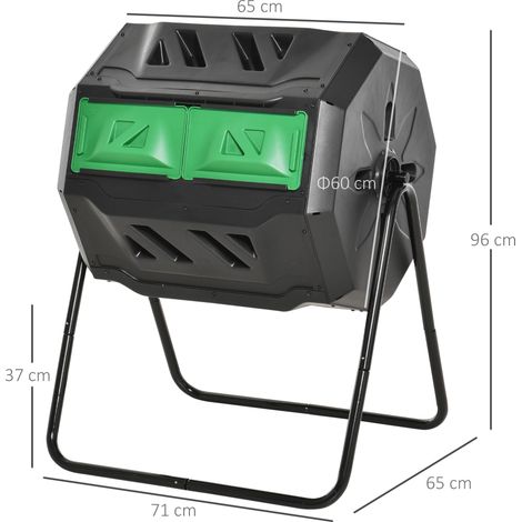 Composteur rotatif 160 L à 2 chambres, système 360°, noir OKMYHOME (1/5)
