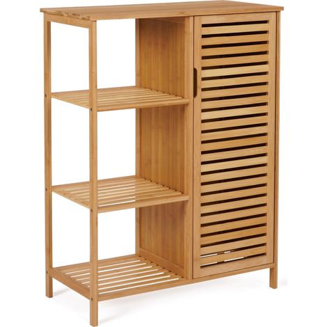 Idmarket – Meuble bas de salle de bain en bambou – 3 étagères ouvertes – Placard avec étagère – Dimensions 66x33x87 cm – Résistant à l'humidité