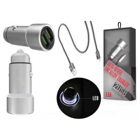Kit Alimentatore 2 Porte Usb Adattatore Auto 3.6a Cavo 12v 220v Samsung Android