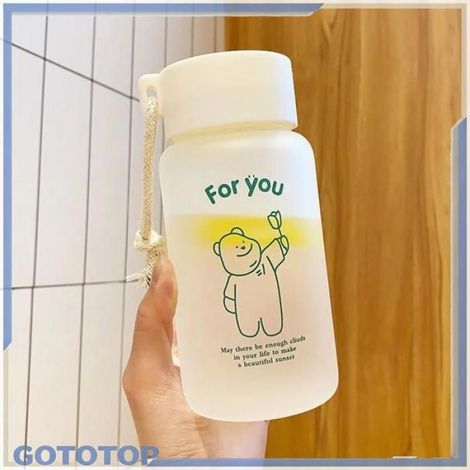 tasse d'eau mignonne Bouteille d'eau pour enfants, conception de poignée imprimée de dessin luminaire lit Tête Ours vert (1/4)