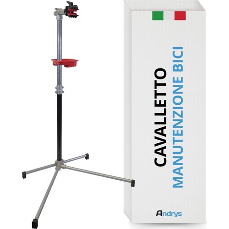 Andrys - Soporte de Bicicletas de Pie para Mantenimiento, Altura Ajustable, Mordaza Giratoria, Tornillería y Bandeja, Máx. 18 kg, 73 x 70 x 143 cm