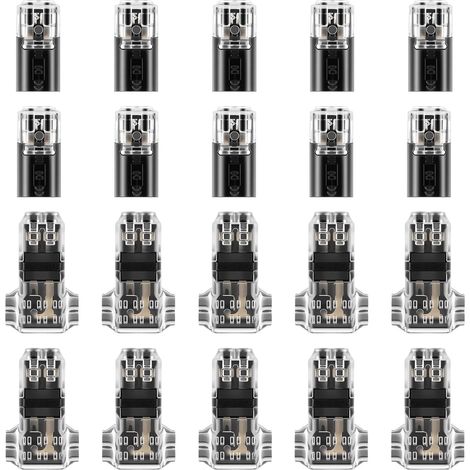 Packung mit 20 wasserdichten 2-poligen 12-V-Steckverbindern, 2-adrige T2/D2-Steckverbinder für Kabel mit 0,3 mm², 0,5 mm² und 0,75 mm² Querschnitt (22-20-19 AWG), Schnellverbinder-Set für Automobil- u
