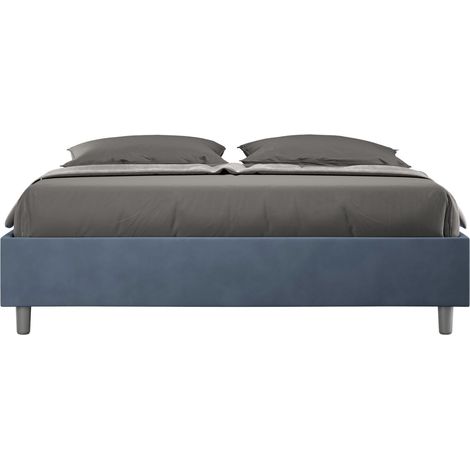 Cadre de lit 39cm en microfibre Avika - Minimalisme et Modernité Sans sommier-Bleu foncé-140x190 (1/5)