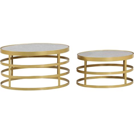 Maison Exclusive - Set Tavolini da Salotto 2 pz Marmo Ottone e Bianco (1/5)