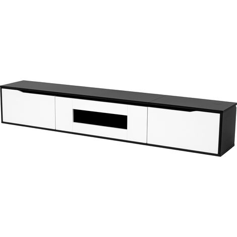 Armoire à téléviseurs en acier poli, hauteur : 180 cm. Couleur : noir et blanc. Éclairage LED intégré. C’est un meuble moderne conçu pour être installé au mur. (1/5)