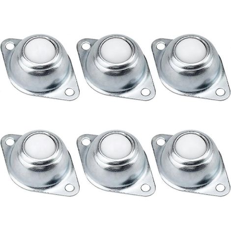 Lot de 6 roulettes à billes pour meubles avec trous de fixation sur bride inférieure, roulement de transmission en fer zingué avec billes en nylon, pour convoyeur à bande. (1/5)