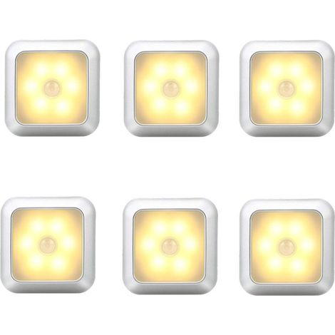 Veilleuse LED sans fil, veilleuse à capteur carré, lumière chaude argentée, 8x8x2cm, 6 pièces (1/5)