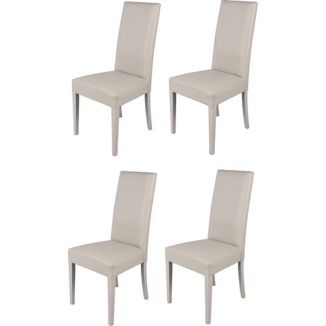 Tommychairs - Set 4 sedie modello Glory per cucina e sala da pranzo, struttura in legno di faggio verniciata grigio chiaro, seduta e schienale imbottiti e rivestiti in pelle artificiale grigio chiaro (1/5)