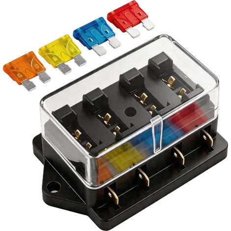Boîte Fusibles à lame automatique pour voiture 4 voies 12V 24V, Porte Fusible à Lame Bloc, Distribution Électrique Automobile avec Couvercle Transparent (1/5)