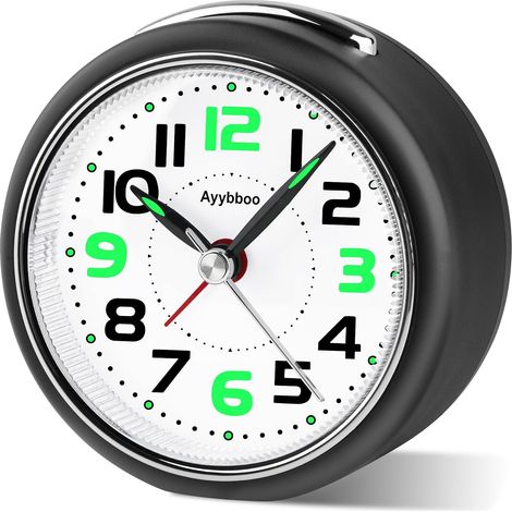 Réveil Analogique Silencieux sans Tic-Tac,Réveil de Voyage avec Lumineux et Snooze,3.27in Petite Horloge Bureau à Gros Chiffres,Facile à Lire,Reveil Matin pour Bureau,Chambre(Noir) (1/5)