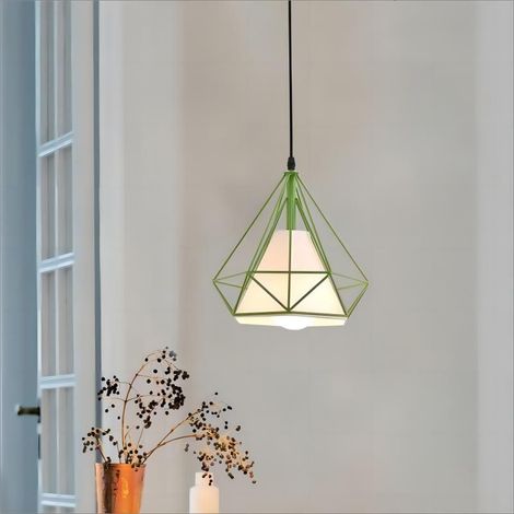Lustre Suspension Design Cage Diamant en Métal 25cm Plafonnier Luminaire Vert 1PCS (1/5)