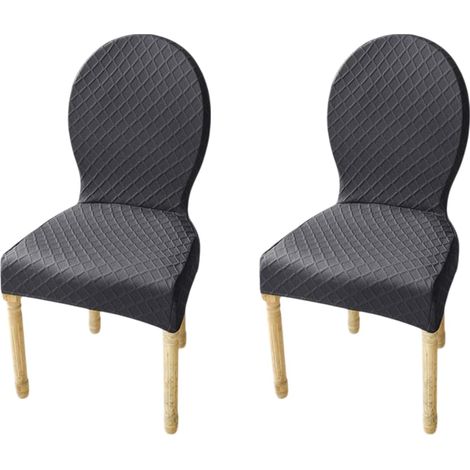 Funda elástica para silla de comedor con respaldo redondeado, apta para su uso en el comedor y la cocina, 2 unidades, gris oscuro. (1/5)