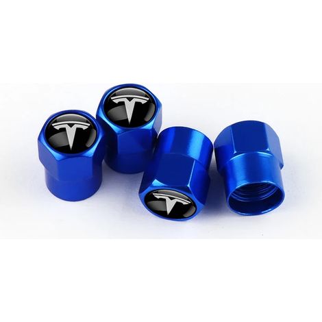 (Bleu) 4 bouchons de valve de pneu en aluminium pour voiture, protection étanche à l'air, accessoires auto compatibles avec Model 3, X, Y, S et Roadster (1/5)