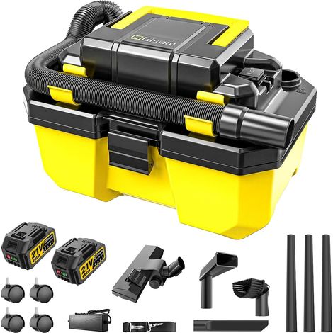 Aspirateur Humide Et Sec sans Fil, Moteur sans Balais 3000 W 2 X 4,0 Ah, Aspirateur D'Atelier 3 en 1 avec Filtre Hepa, Bandoulière, 4 Roues Et Porte-Accessoires, Portable pour Garage (1/5)