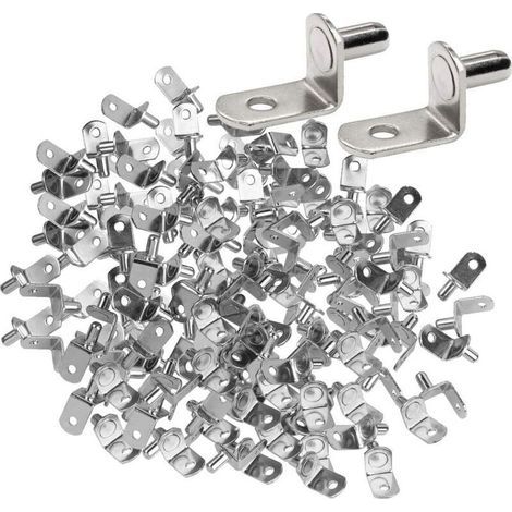 50pcs 6mm Chevilles de Support d'Étagère en Métal Nickelé L Forme Support Équerre Pour Étagère en bois ou Verre Pour Meuble Armoire Placard Bibliothèque (1/4)