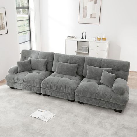 Sofá modular de chenilla gris con asiento profundo OKMYHOME (1/5)