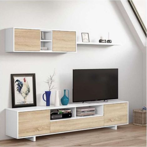 Mueble de salón Sirva en roble canadian/ blanco brillo, 46 cm(alto)200 cm(ancho)41 cm(largo) (1/3)