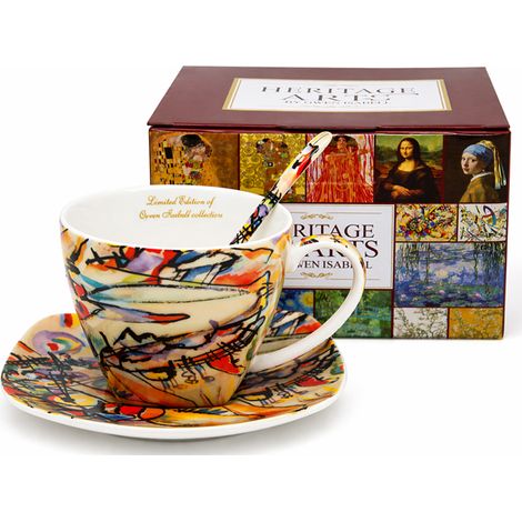 Tazza e piattino da 250 ml, porcellana Kandinsky, regalo artistico (1/4)