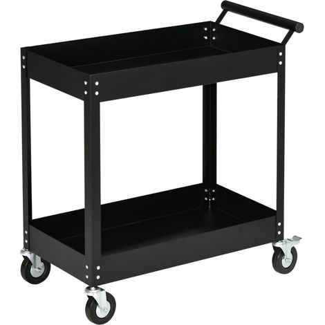 Carrello da officina a 2 ripiani in acciaio nero, portata 150 kg, 84,5 x 38 x 84 cm (1/5)
