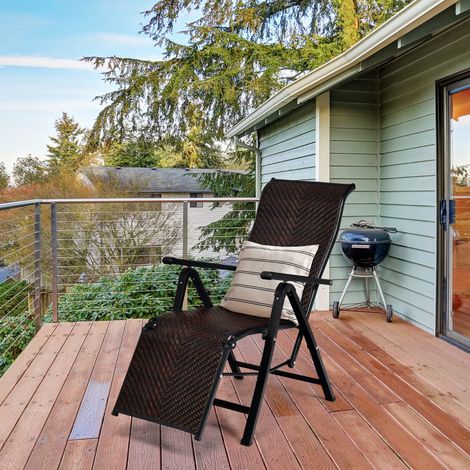 Lot de 2 Transat Chaises Longues de Jardin en Rotin avec Position Réglable et Accoudoir Cadre en Fer pour Terrasse Plage (1/2)