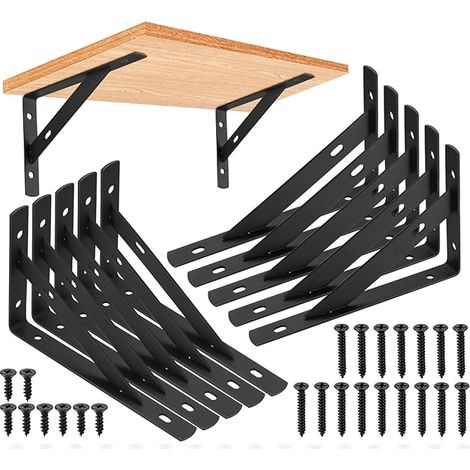 Right Angle Corner Brackets, Wall Shelf Brackets, Corner Bracket Brace for Living Room, Bedroom, Library (Black, 150 x 95 mm) (1/5)