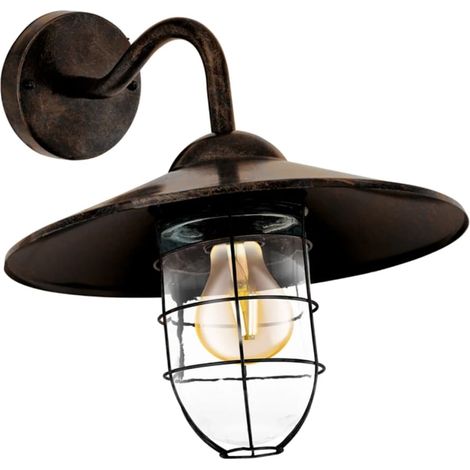 EGLO Melgoa Lampada da parete per esterni, lampada da esterno a 1 punto luce, applique in acciaio galvanizzato effetto ruggine e vetro, attacco E27, IP44