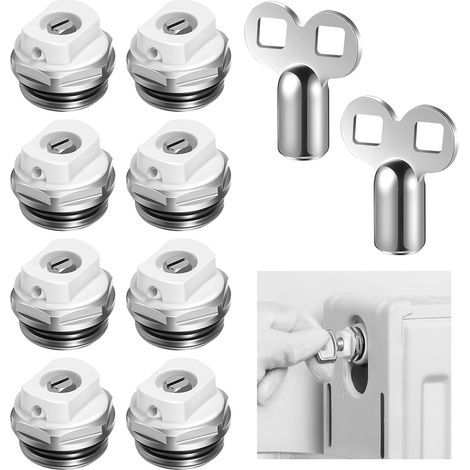 Lot de 8 valves de purge de radiateur 1/2" , valve de sortie en métal, laiton tête rotative en plastique (1/5)