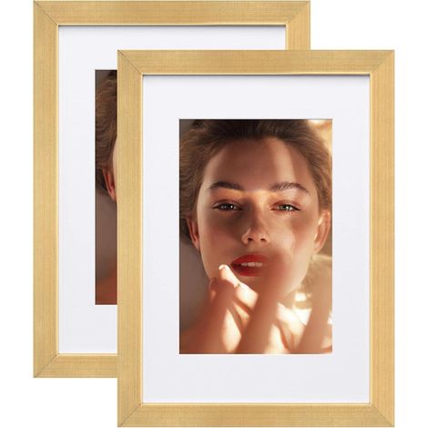 Gold Aluminum Picture Frame Set 2 Pack with Mats & Plexiglass (1/5)