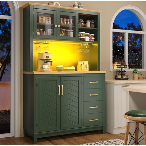 Küchenbuffet 105,5 x 40 x 180 cm mit LED-Licht, 4 Türen, MDF, grün HAVRYA (1/5)
