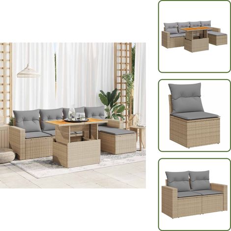6-tlg. Garten-Sofagarnitur mit Kissen Beige Poly Rattan - Garten Sofagarnitur - Garten Sofagarnituren - Outdoor Sofagarnitur - Sofagarnitur Terrasse (1/5)