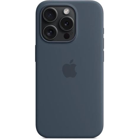 Étui magnétique en silicone pour iPhone 15 Pro Max, compatible MagSafe, bleu foncé.