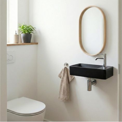 Lavabo rectangular de resina negra para pared o sobre encimera, 40x23cm