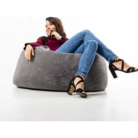 Pouf Rond XL, Déhoussable avec Billes, Velours Côtelé ultra doux Gris, Intérieur pour Salon, Chambre - TiTAN (1/5)