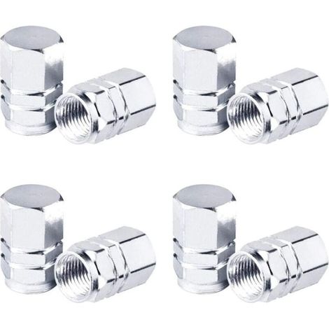 Bouchons de Valve en Aluminium Voiture Capuchons de Poussière pour la Voiture, la Moto,Le Vélo, 8 Pièces (Argent) (1/4)