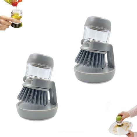 Brosse à vaisselle 2 pièces - Brosse de cuisine avec distributeur de savon intégré - Brosse pour nettoyer casseroles, poêles et éviers - Avec support pour bac d'égouttage - Convient pour le nettoyage (1/5)