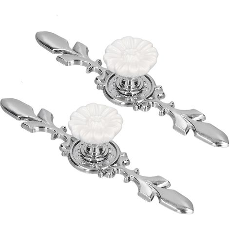 Lot de 2 poignées de tiroir décoratives en céramique avec plaque pour portes de placards et d'armoires (cuisine, salle de bain, bureau) - Magnolia 1088D (1/5)