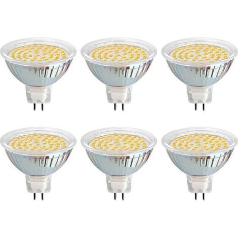 Ampoule LED GU5.3, 12 V, 3 W, blanc chaud (3000 K), Ø 50 mm, équivalent à GU5.3 30 W, 500 lm, AC/DC 12 V MR16, spot LED encastré GU5.3 pour jardin/entrée/terrasse, non dimmable, lot de 6 [Classe d'eff (1/4)