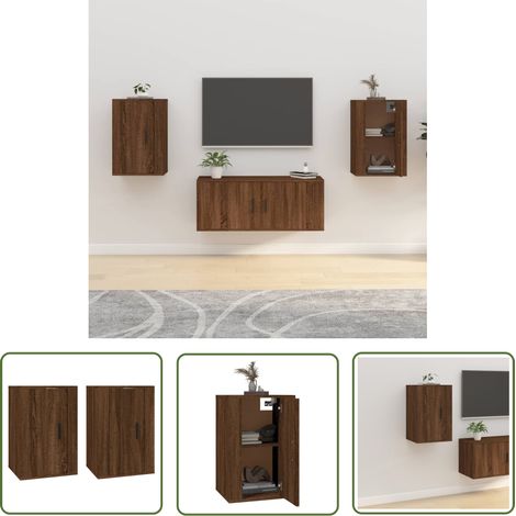 The Living Store Meubles TV muraux 2 pcs Chêne marron 40x34,5x60 cm - Meuble Tv Mural - Meuble Tv Moderne - Meuble Tv Suspendu - Étagère Murale - Armoire Multimedia (1/5)