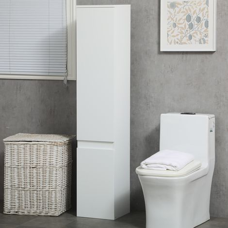 Colonna contenitore per bagno con 2 ante e 3 ripiani regolabili, stile contemporaneo, 30 x 28 x 152,5 cm, bianca.