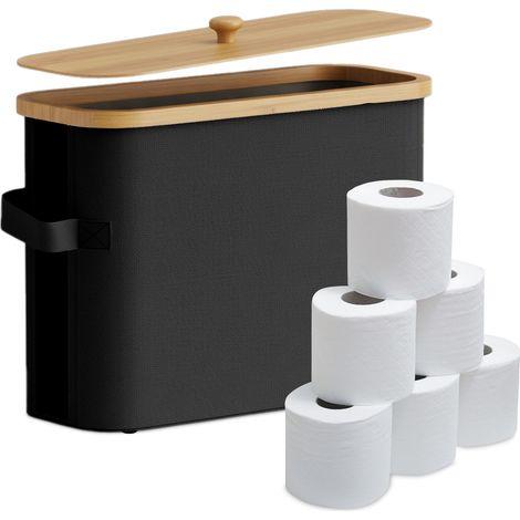 Relaxdays Toilettenpapier Aufbewahrung, 12 Rollen, HBT: 33 x 45 x 16 cm, Stoff, Bambus, Klopapier Korb, Vorrat, schwarz