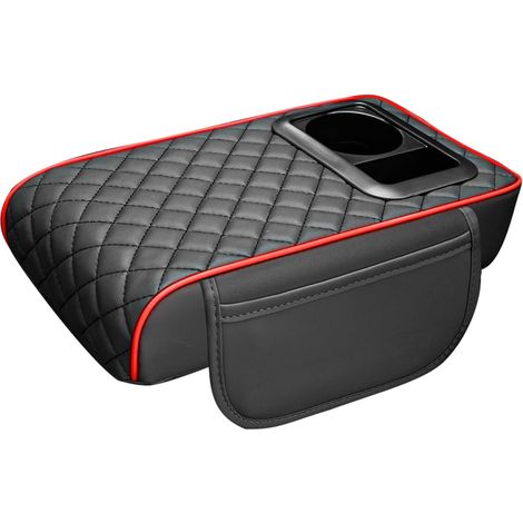Coussin d'accoudoir avec porte-gobelet, boîte de rangement améliorée pour accoudoir de voiture - Coussin d'accoudoir central de voiture - Coussin de support pour la plupart des voitures (1/5)